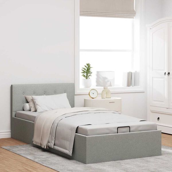 285576 vidaXL Hydraulic Storage Bed Frame Light Grey Fabric 90x200 cm