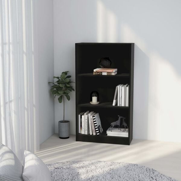 800865 vidaXL 3-Tier Book Cabinet Black 60x24x108 cm Chipboard