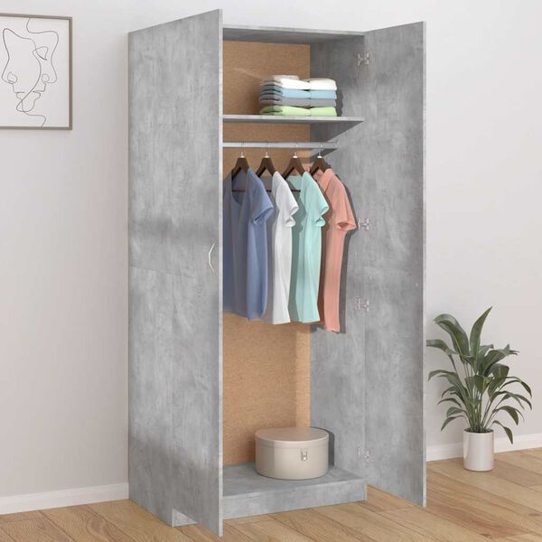 800634 vidaXL Wardrobe Concrete Grey 90x52x200 cm Chipboard