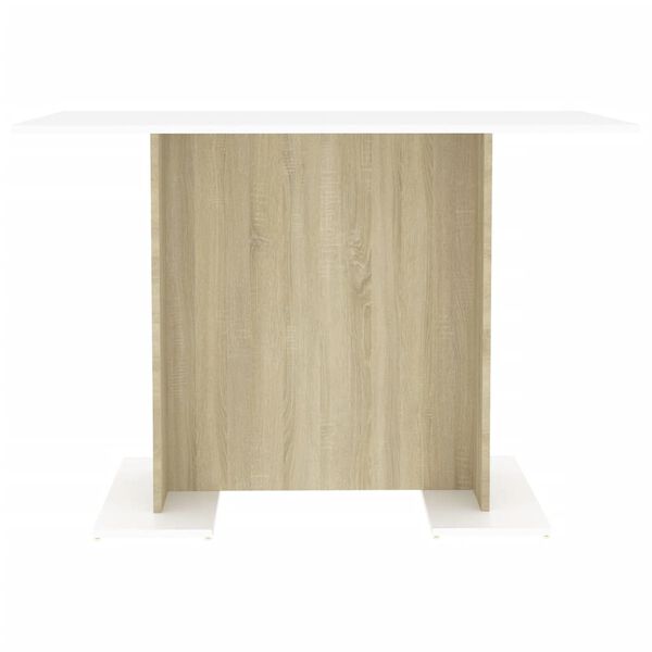 800248 vidaXL Dining Table White and Sonoma Oak 110x60x75 cm Chipboard