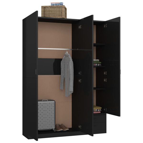 800799 vidaXL 3-Door Wardrobe High Gloss Black 120x50x180 cm Chipboard