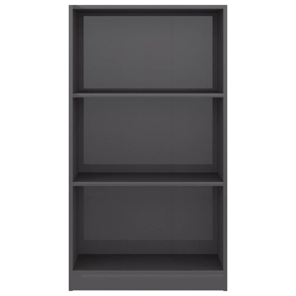 800872 vidaXL 3-Tier Book Cabinet High Gloss Grey 60x24x109 cm Engineered Wood