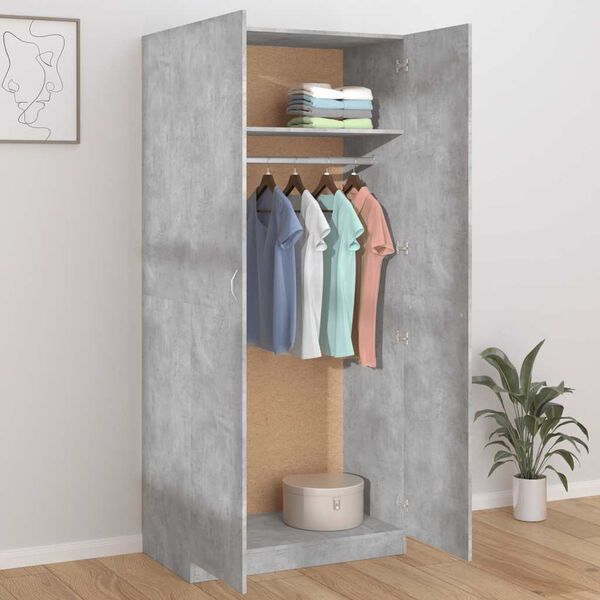 800634 vidaXL Wardrobe Concrete Grey 90x52x200 cm Chipboard