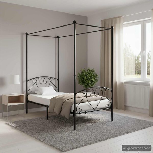 vidaXL Каркас ліжка з балдахіном Чорний 120x200 см Метал