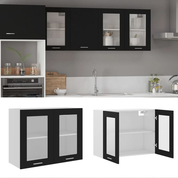 802530 vidaXL Hanging Glass Cabinet Black 80x31x60 cm Chipboard