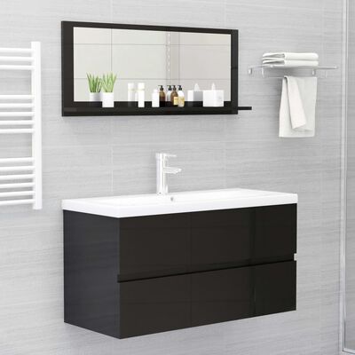 804587 vidaXL Bathroom Mirror High Gloss Black 90x10,5x37 cm Chipboard