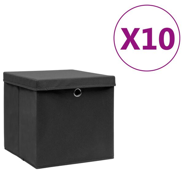 vidaXL Коробки для Зберігання з Кришками 10 шт Чорний 28x28x28см