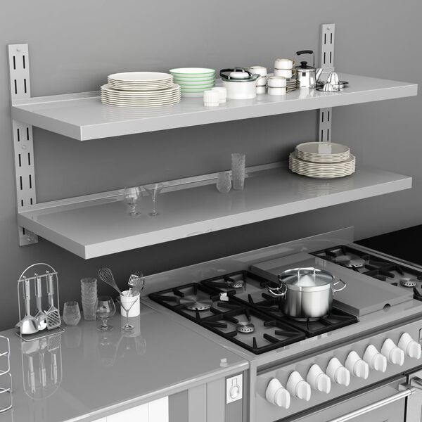 vidaXL 2-Рівнева Настінна Полиця 150x30 см Нержавіюча Сталь