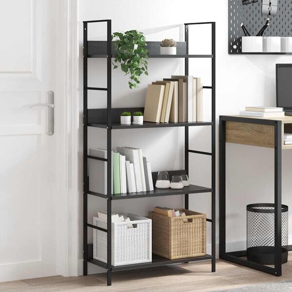 288222 vidaXL 4-Layer Book Shelf Black 60x27,6x124,5 cm Chipboard