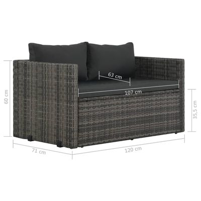 vidaXL Вуличний обідній комплект 3 од. з подушками Сірий Поліротанг
