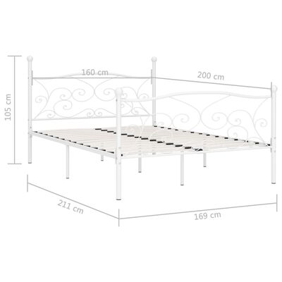vidaXL Каркас Ліжка з Ламельною Основою Білий 160x200 см Метал