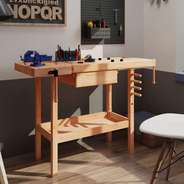 vidaXL Столярний стіл з шухлядою і 2 лещатами Тверда деревина