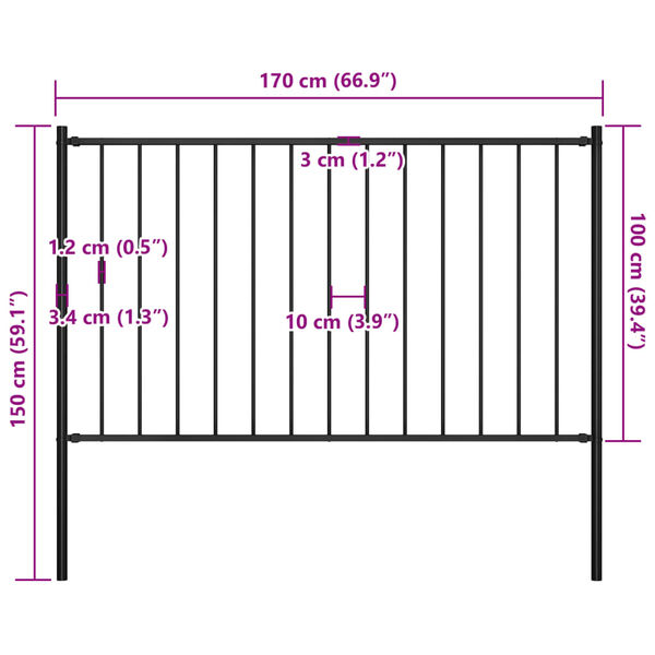 145210 vidaXL Fence Panel with Posts Powder-coated Steel 1,7x1 m Black