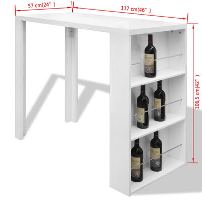 vidaXL Барний стіл зі стелажем для вина Глянцевий білий МДФ