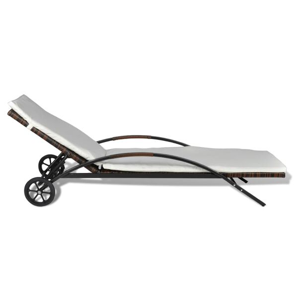 vidaXL Шезлонг з матрацом і колесами Коричневий Поліротанг