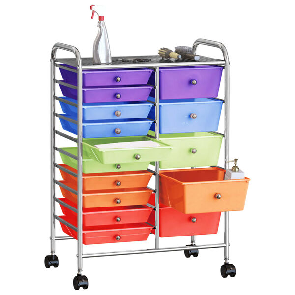 320410 vidaXL XXL 15-Drawer Mobile Storage Trolley Multicolour Plastic