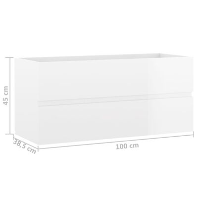 804770 vidaXL Sink Cabinet High Gloss White 100x38,5x45 cm Chipboard