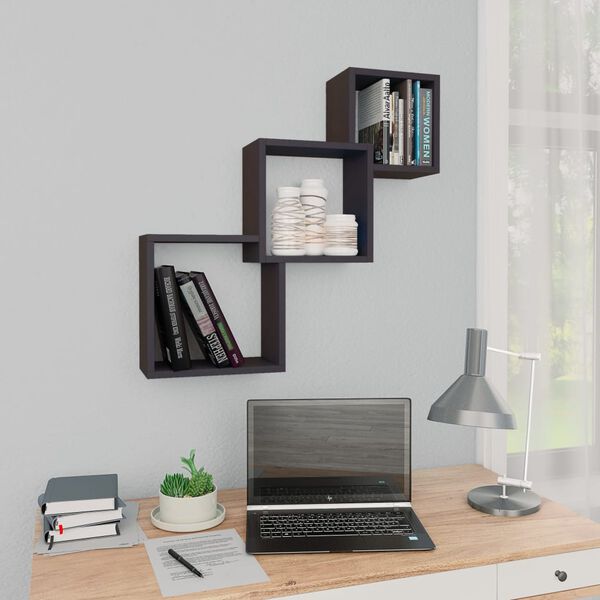 800272 vidaXL Cube Wall Shelves Grey 84,5x15x27 cm Chipboard