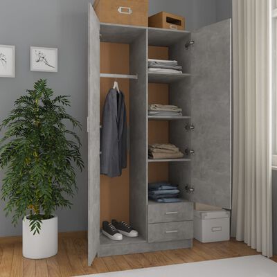 800643 vidaXL Wardrobe Concrete Grey 80x52x180 cm Chipboard