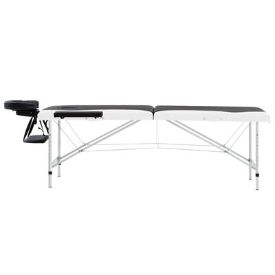 vidaXL Розкладний масажний стіл 2-х зонний Чорний/білий Алюміній