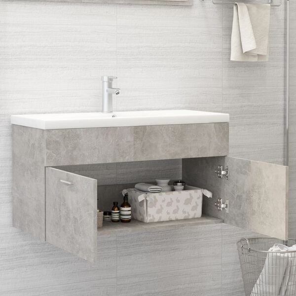 804669 vidaXL Sink Cabinet Concrete Grey 90x38,5x46 cm Chipboard