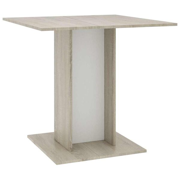800257 vidaXL Dining Table White and Sonoma Oak 80x80x75 cm Chipboard