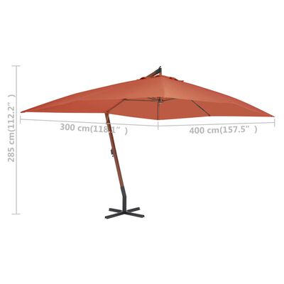 vidaXL Консольна парасоля з дерев'яною жердиною Теракотовий 400x300 см