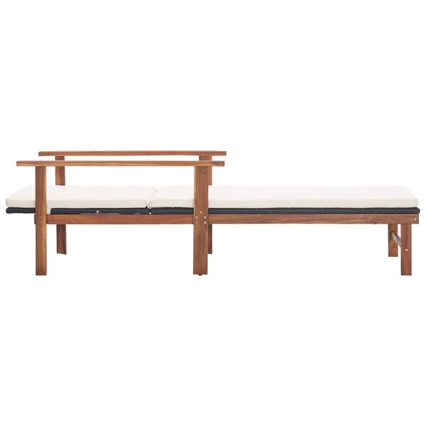 vidaXL Шезлонг з матрацом Чорний Поліротанг/Масив акації