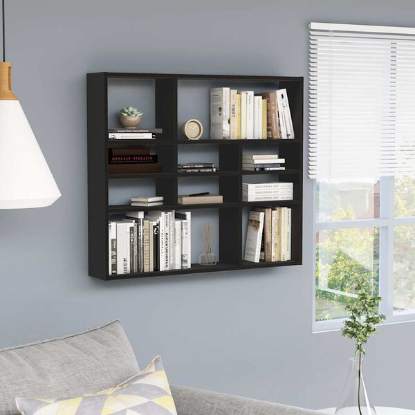 802940 vidaXL Wall Shelf Black 90x16x78 cm Chipboard