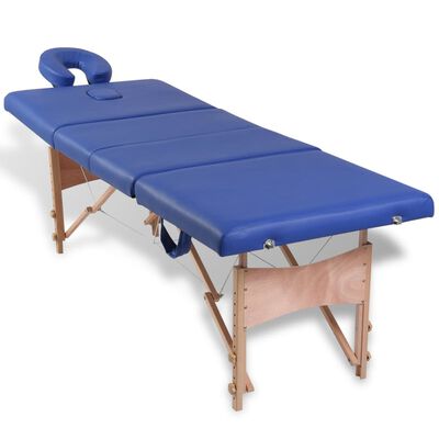 vidaXL Розкладний масажний стіл 4-х зонний Синій Дерев'яний каркас