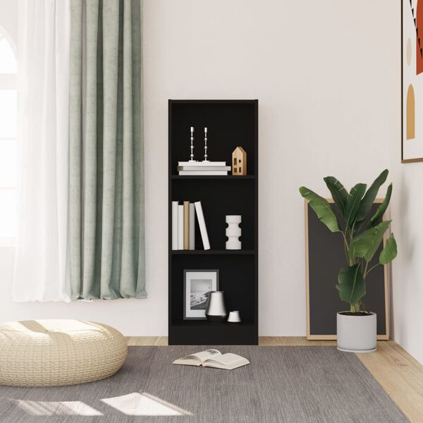 800829 vidaXL 3-Tier Book Cabinet Black 40x24x108 cm Chipboard