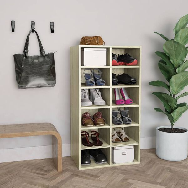 800399 vidaXL Shoe Rack Sonoma Oak 54x34x100 cm Chipboard