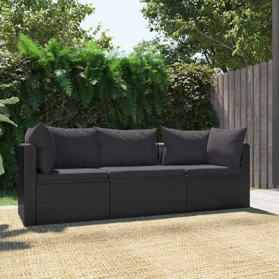 vidaXL Комплект садових диванів з подушками 3 од. Чорний Поліротанг