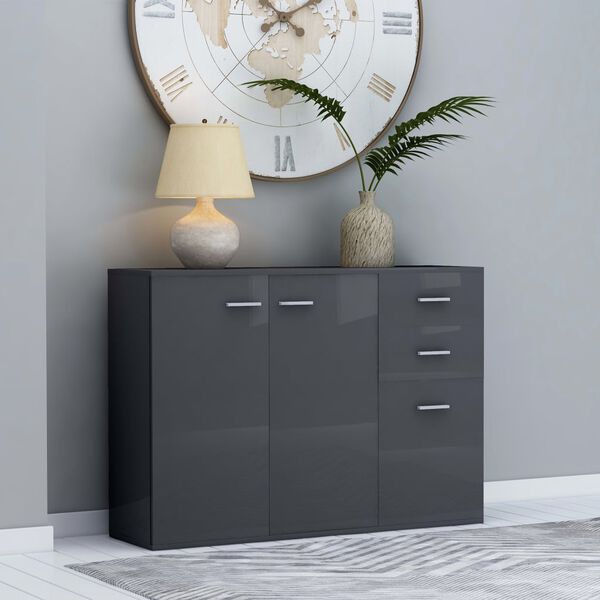 800701 vidaXL Sideboard High Gloss Grey 105x30x75 cm Chipboard
