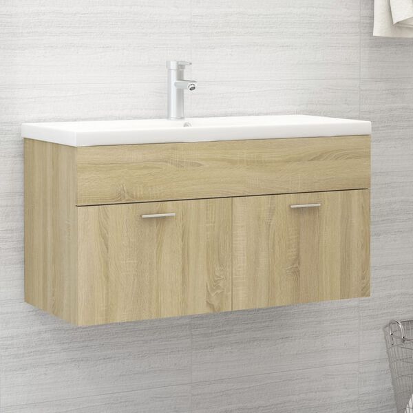 804668 vidaXL Sink Cabinet Sonoma Oak 90x38,5x46 cm Chipboard