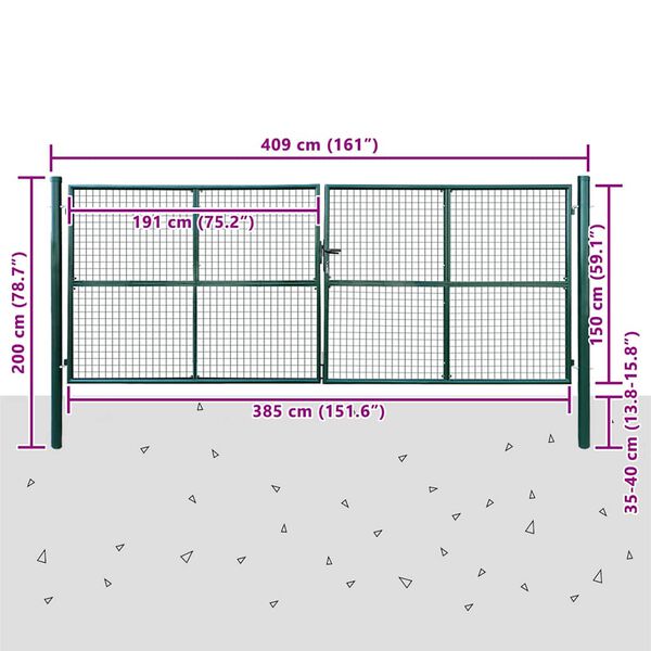 vidaXL Садові ворота для огорожі Зелений 415x200 см Сталь