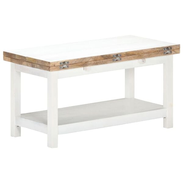 vidaXL Розкладний журнальний столик Білий 90x(45-90)x45 см Масив дерева манго