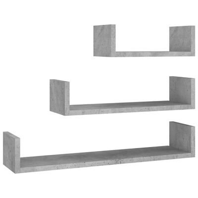 800202 vidaXL Wall Display Shelf 3 pcs Concrete Grey Chipboard