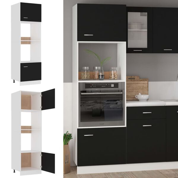 802547 vidaXL Microwave Cabinet Black 60x57x207 cm Chipboard