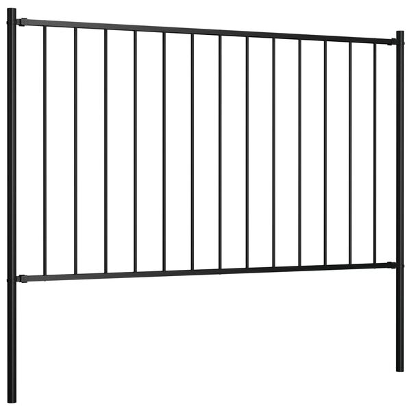 145210 vidaXL Fence Panel with Posts Powder-coated Steel 1,7x1 m Black