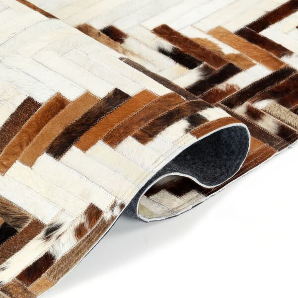 vidaXL Килимок Печворк Коричневий/Білий 160x230 см Натуральна Шкіра