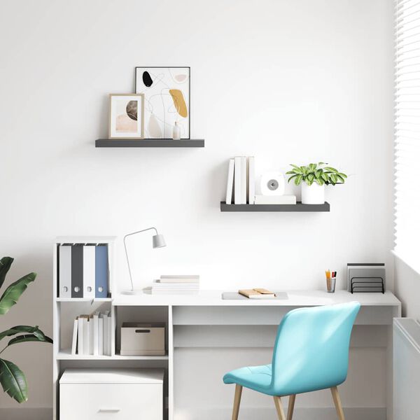 vidaXL Настінні полиці з прихованим кріпленням 2 шт Глянцевий сірий 60x23,5x3,8 см МДФ