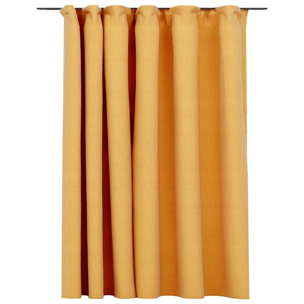 321199 vidaXL Linen-Look Blackout Curtain with Hooks Yellow 290x245 cm