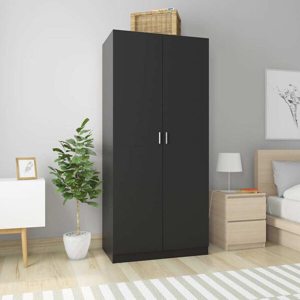 800631 vidaXL Wardrobe Black 90x52x200 cm Chipboard