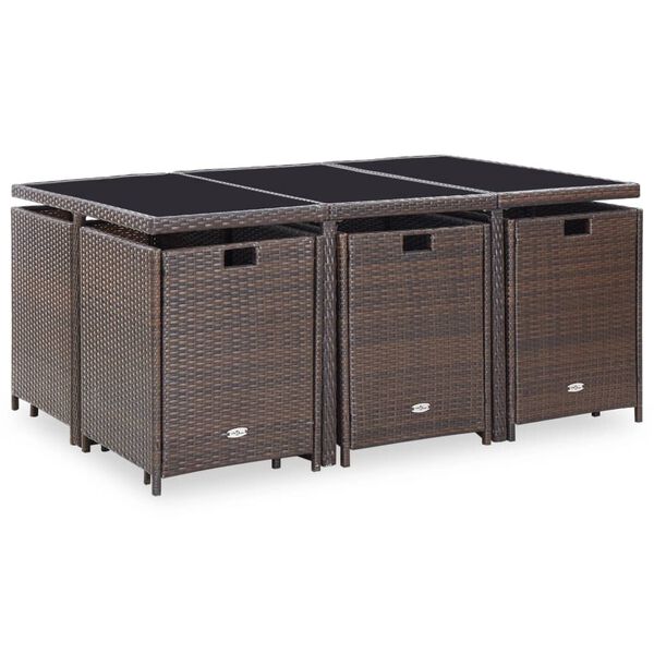 vidaXL Вуличний Обідній Комплект 11 Од. з Подушками Коричневий Поліротанг