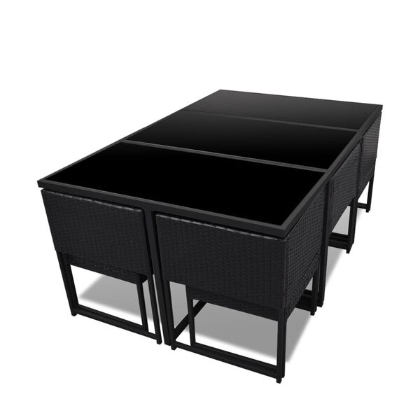 vidaXL Вуличний Обідній Комплект 11 Од. з Подушками Поліротанг Чорний