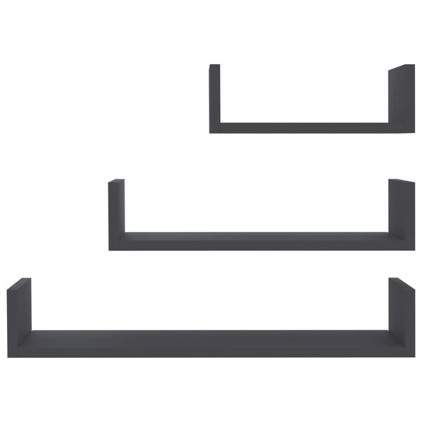 800200 vidaXL Wall Display Shelf 3 pcs Grey Chipboard