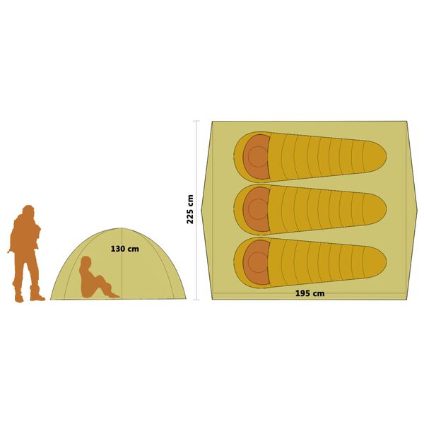 vidaXL Розкладний Намет Туристичний 2-3 Особи Синій 240x210x140 см