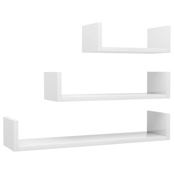 800204 vidaXL Wall Display Shelf 3 pcs High Gloss White Chipboard