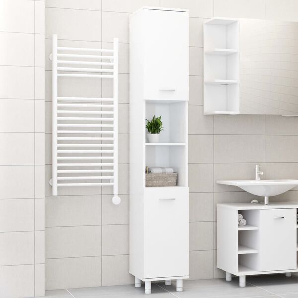 802630 vidaXL Bathroom Cabinet High Gloss White 30x30x179 cm Chipboard